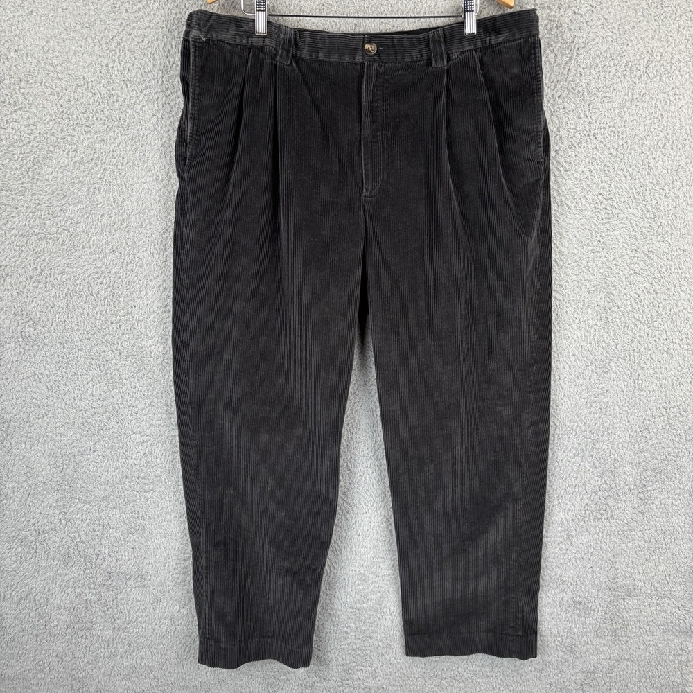 LLBean Corduroy Pants‎ Mens 40x30 Black Pleated Comfort Stretch Waist 285260